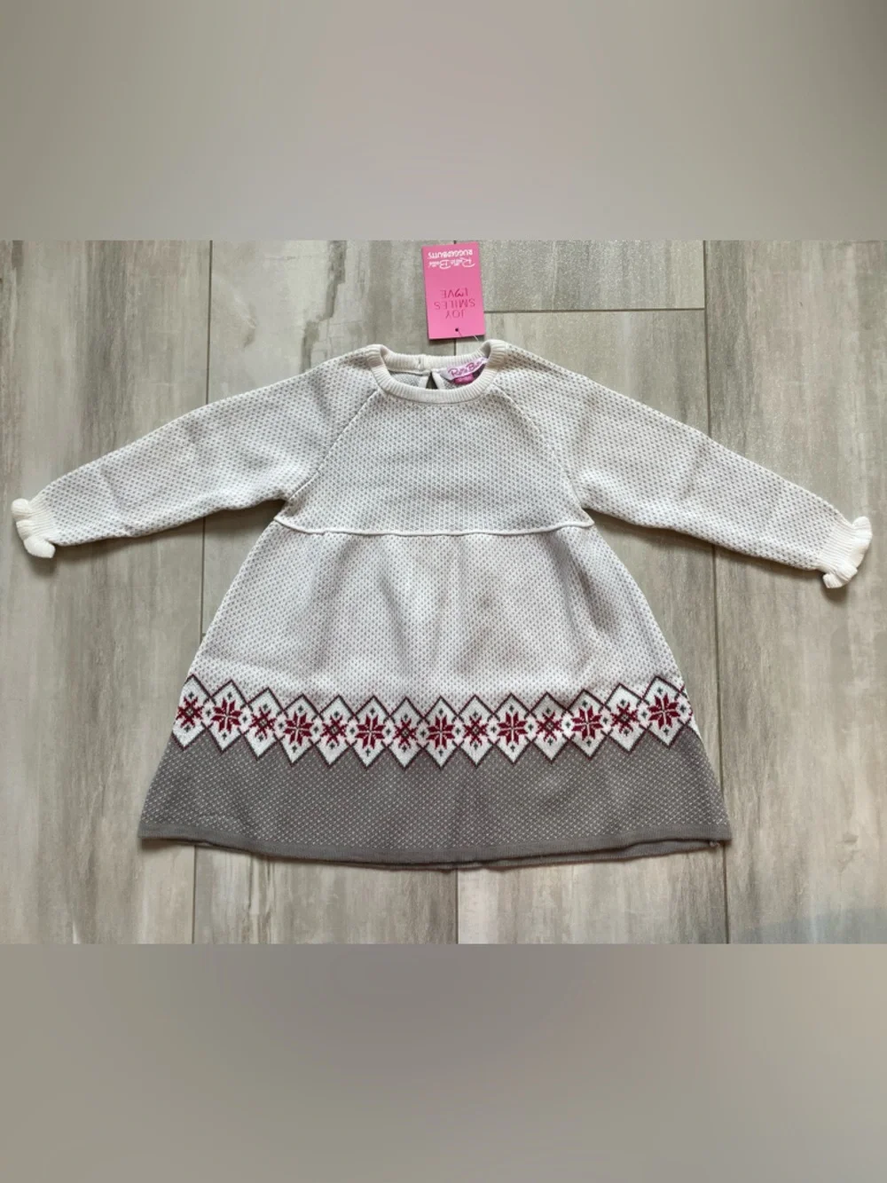 NWT RuffleButts Gray Fair Isle Alpine Long Sleeve Sweater Dress girls 12-18M